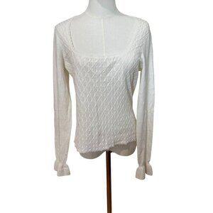 PAIGE Ivory Cotton-Silk Blend Scoop-Neck Top • Size L • Luxury Designer Knit